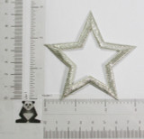 Open Star 3 1/8"  (79.38mm) Metallic Silver Embroidered Iron On Patch Applique