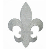 Fleur De Lys Silver Embroidered Iron On Patch Applique 5 7/8" tall Fleur De Lys Silver Embroidered Iron On Patch Applique 5 7/8" tall