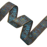 Jacquard Ribbon 2 1/8" Brown Turquoise & Metallic Gold Floral Jacquard Ribbon 2 1/8" Brown Turquoise & Metallic Gold Floral