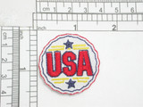 U S A Bottle Cap  Style Embroidered Iron On Patch Applique 

 Embroidered with rayon  Thread on a White Twill Backing

 Measures 1 1/2" across by 1 1/2" high
