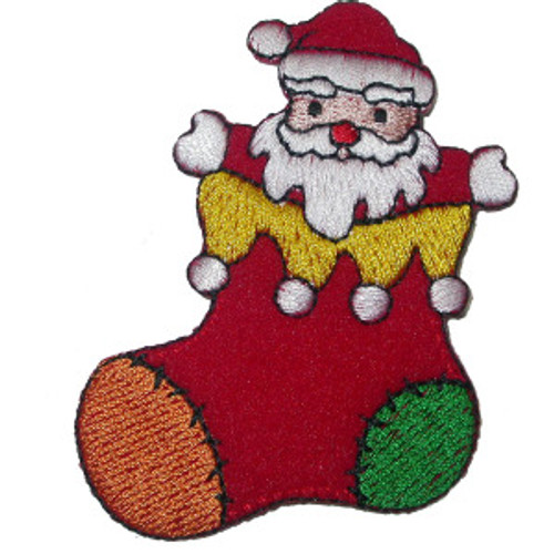 Santa in Stocking Iron On Patch Applique