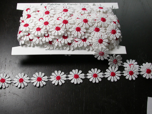 Venise Lace 1" White & Red Daisy 10 Yards