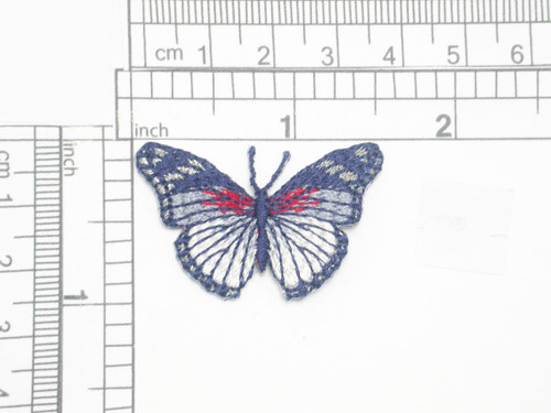 Butterfly Iron On Patch Applique  Blue Red & White