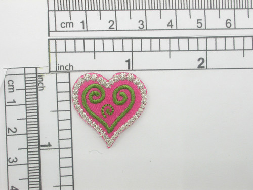 Pink Heart Patch 1 1/16" Embroidered Iron On Applique