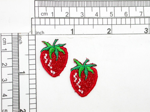 strawberry Mini Sparkle Iron On Patch Applique
 Measures 1" high x 3/4" across