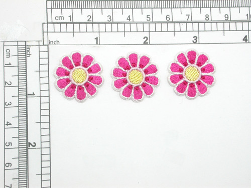 Pink Daisy Iron On Embroidered Applique 3 Pack
 Measures 1" across x 1" high