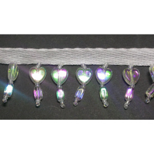 Beaded Fringe  7/8" Opalescent Hearts