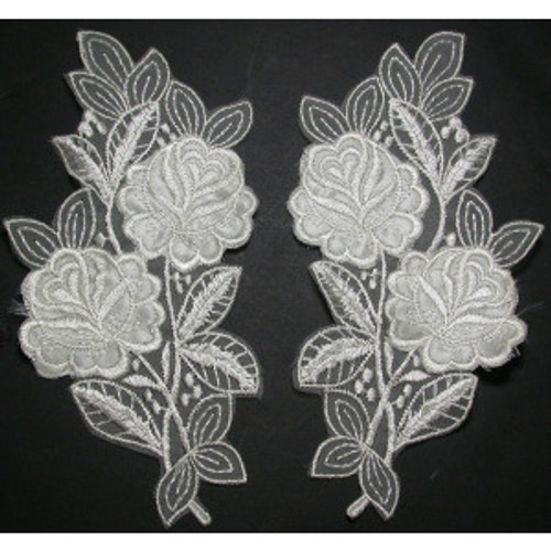 Bridal Appliques Embroidered L&R Ivory 9 1/2" x 4" pair