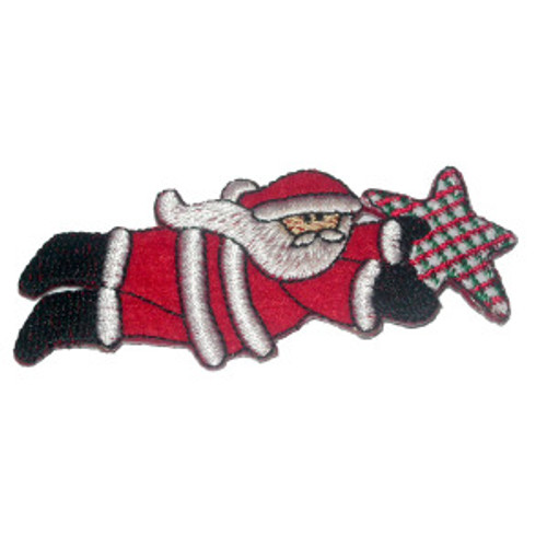 Shooting Star Santa Iron On Patch Applique   Measures 1 3/8" tall x 3 1/2" wide