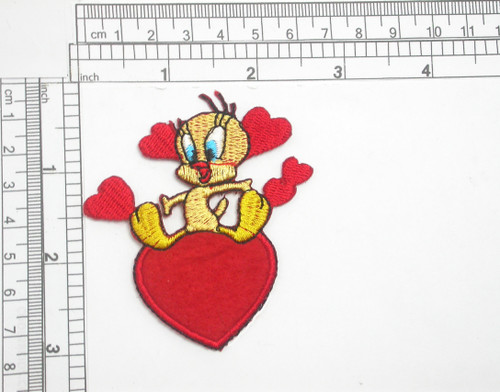 Tweety Pie Hearts Iron On Patch Applique
Measures 2 5/8" across x   2 7/8" high