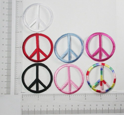 Iron On Patch Applique - Peace Sign 2" *Colors*
Measures 2" across x 2" high

Fully Embroidered with rayon threads & hollow carved