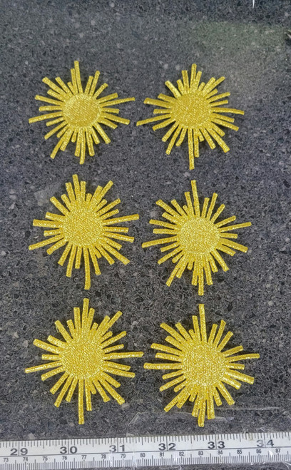 Sunburst Metallic Gold Embroidered Iron On Applique 6 Pack
