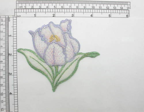 Lilac Flower Sparkle Applique Embroidered Iron On Patch