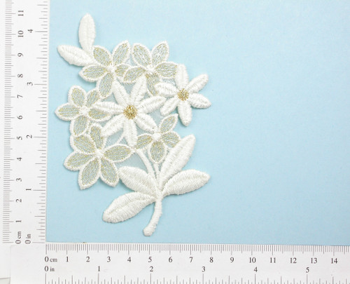 Off White Gold Floral Bridal Applique Iron On Embroidered Patch