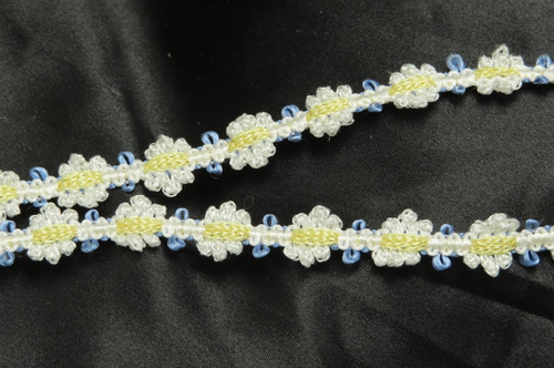 Braid 1/2" Fancy Floral Rococo style White Blue & Lemon 5 Yards