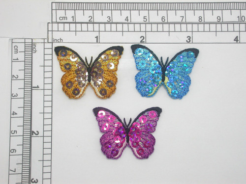 Sequined Butterfly Patch 1 1/2" x 1 1/8" Iron On Applique