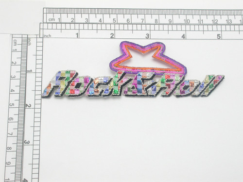 Rock & Roll Sparkly Iron On Embroidered Applique
Measures 1 5/8" high x 5" wide approx