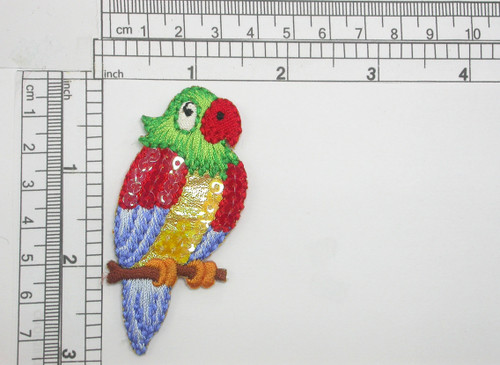 Parrot Applique w Sequins Embroidered Iron On Patch