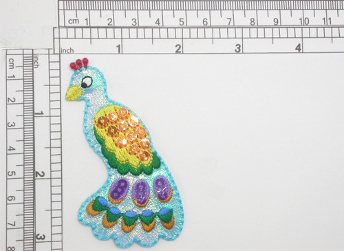 Peacock w Sequins Iron On Embroidered Applique