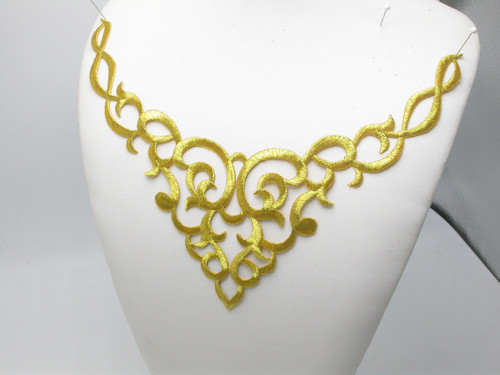 Yoke Metallic Gold Filigree Embroidered Iron on Applique