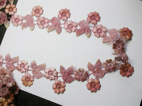 Venise Lace 2 3/16" (91mm) Flower Pink - Rouge Variegated 3 yards