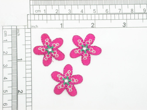 3 x Flower Hot Pink Faux Gem Center Iron On Patch Applique 
Measures 1" tall x 1" wide