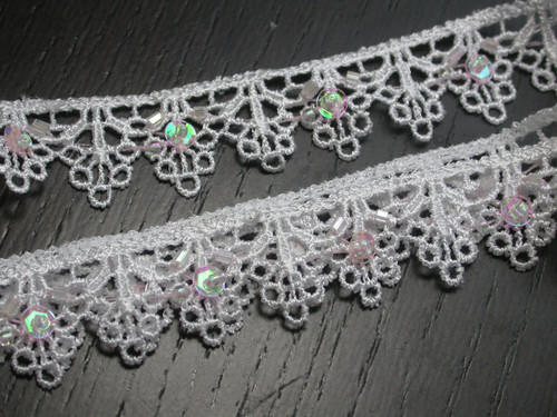 Venise Lace 3/4" (19mm) White with Bead Sequin Detail 5 Yards