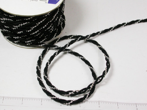 Cord with Fused Beads 3/8" Black Silver 18 Yards