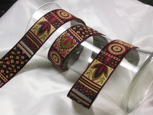 Jacquard Ribbon 1 1/4" (31.75mm) Modern Leaf & Nature Blocks Beige