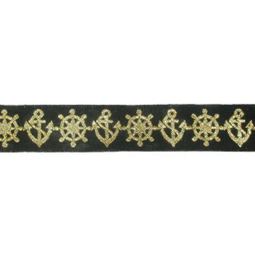 Jacquard Ribbon 1" Nautical Black Metallic Gold 5 Yards