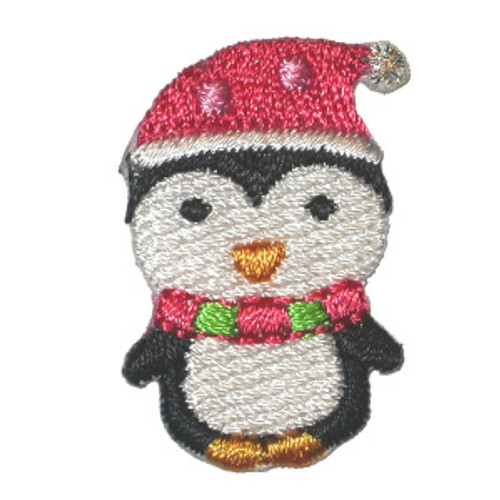 Penguin with Santa Hat Iron On Patch Applique