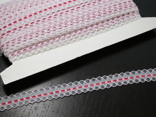 Flat Lace 5/8" (17mm)  White & Red Poly 30 Yards
