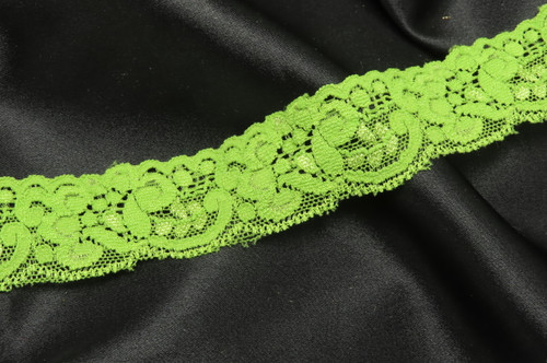 Stretch Lace 1 1/8" 28mm Lime Green 10 Yards
Stretch Ratio 1:1.75  soft