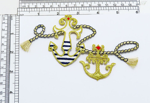 Nautical Creole Anchors on Rope
100%  Embroidered Measures 5 3/4" across x 3 1/2" high