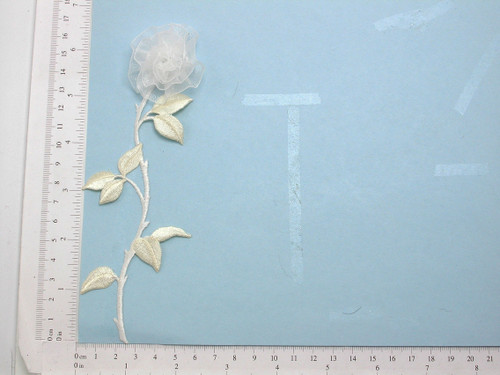 3D Bridal Applique with Organza Flower Iron On Ivory  & White