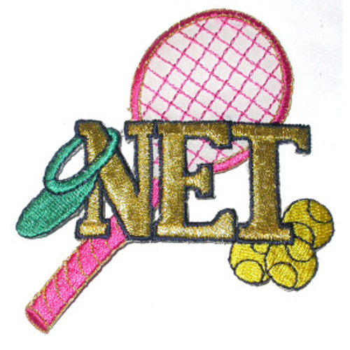 Tennis Net Word with Equipment Ball Visor iron On Applique