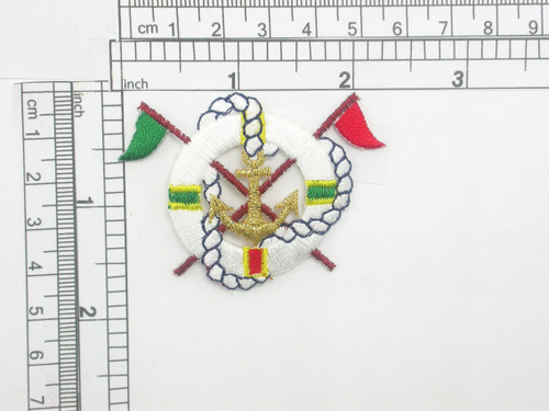 Nautical Life Preserver with flags Iron On Patch Applique
Fully Embroidered 
Measures 2 3/8" across x 1 3/4" high