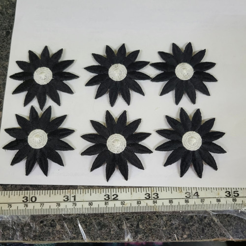 6 x Daisy Black 12 Petal Iron On Patch Applique 
Measures 2" across and high