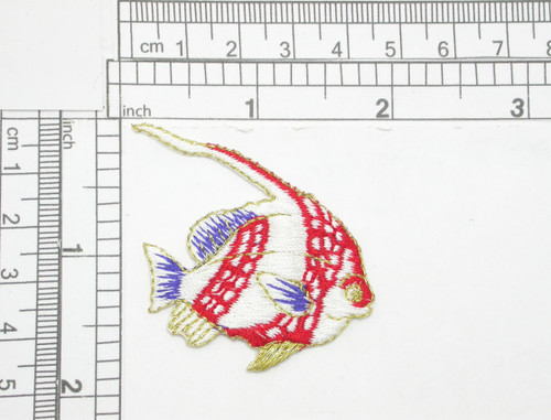 Tropical Fish White Red Blue Iron On Patch Applique
Fully Embroidered
Measures 1 3/4" across x 1 7/8" high