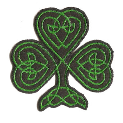 Iron On Patch Applique - Shamrock 
Embroidered on a Black Sateen Backing 

Measures 2 1/2" high & 2 1/2" wide (63.5mm)