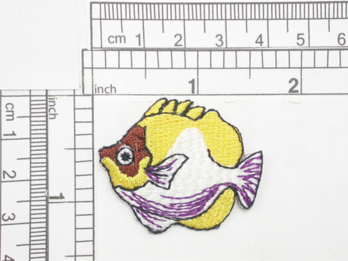 Tropical Fish Yellow & Red Iron On Patch Applique
Fully Embroidered
 Measures 1 1/2" across x 1 1/4" high