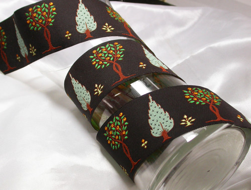 Jacquard Ribbon 1 15/16" Orange Trees Selling Per Yard