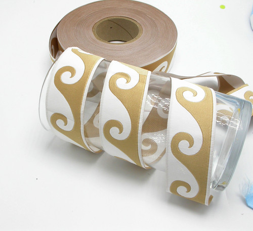 Jacquard Ribbon 1 1/2" 38mm  Waves White & Tan Priced Per Yard
100% Polyester 
Selling Per Yard