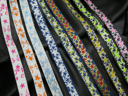 Jacquard Ribbon 5/8" (15.8MM) Metallic Stars *Colors* Per Yard
