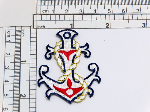 Anchor Creole Style in Red White & Blue
Measures 1 5/8" across x 2 1/16" high approximately
Fully Embroidered