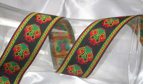 Jacquard Ribbon 1 9/16" Red Yellow Green on Black