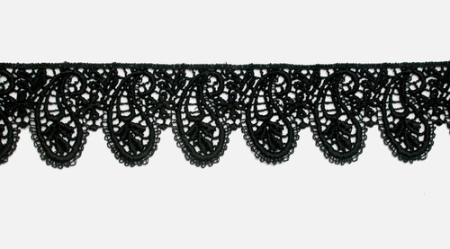 Venise Lace 1 9/16" (40mm) Paisley Style Black Priced Per Yard