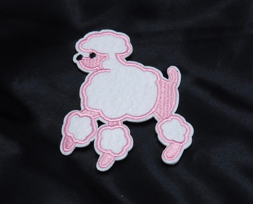 Poodle 3 3/4" White & Pink Iron on Patch