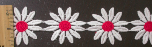 Venise Lace Daisy 1 3/4" (44.45mm) White & Red Per Yard