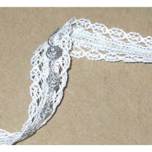 Lace with Braid 11/16" White & Silver Priced Per Yard